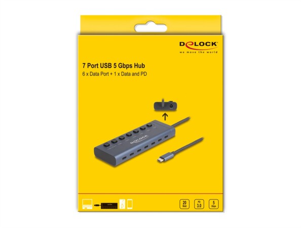 Hub USB-C 7 ports 5 Gbit/s avec interrupteurs