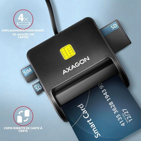 Lecteur de cartes USB-A pour Smart Card, SD, microSD et SIM