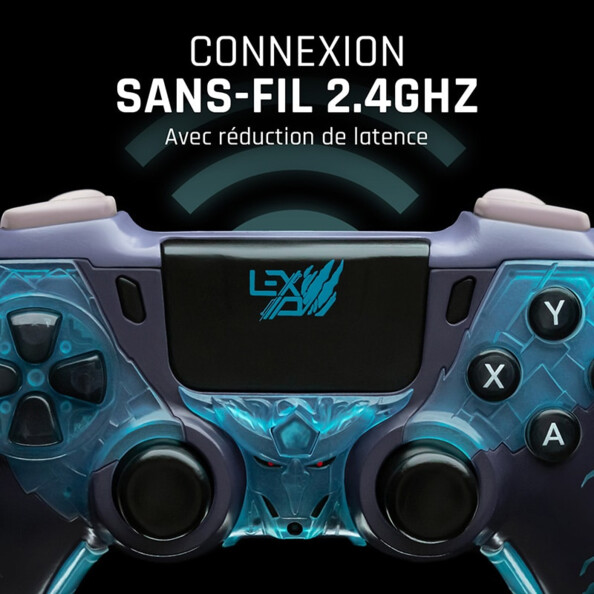 Encart illustrant la connexion sans fil 2,4 GHz avec réduction de latence de la manette lexip