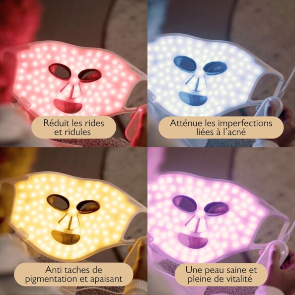 Masque visage LED rechargeable à 4 modes lumineux