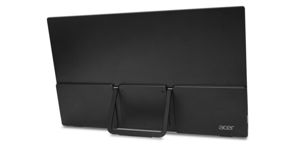 Arrière d'un moniteur portable Acer avec support intégré déployé et logo