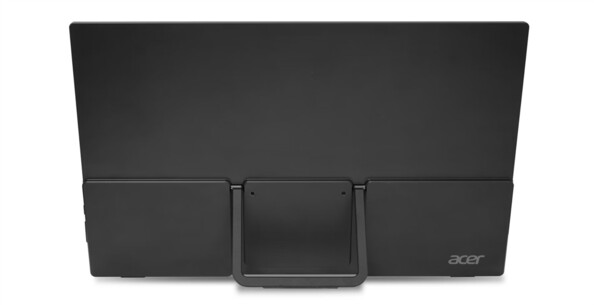 Arrière d'un moniteur portable avec support déployé vu de dos
