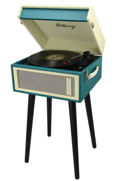 Platine vinyle rétro bluetooth Cottage Bleu Canard avec 4 pieds amovibles