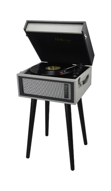 Platine vinyle rétro bluetooth Cottage gris clair avec 4 pieds amovible