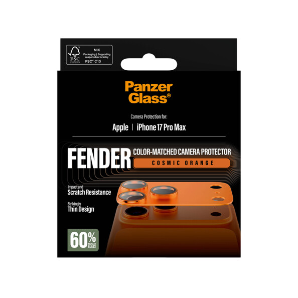 Protection de caméra Fender pour iPhone 17 Pro Max – Orange cosmique