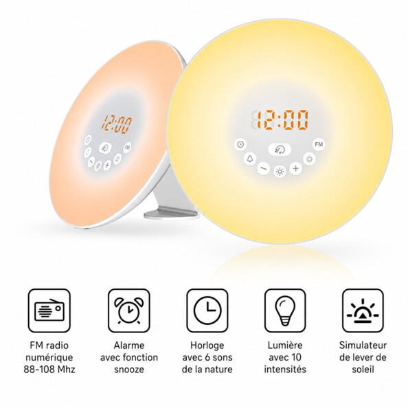 Réveil lumineux WE 2W radio FM avec simulateur d’aube et de crépuscule