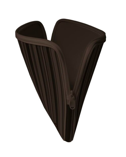 Etui de protection en textile souple rembourré couleur café avec double fermeture à glissière vue de biais côté droit