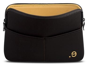 Housse en jersey et mousse à mémoire de forme noir et safran pour ordinateur portable Windows et Mac avec lèvres intérieures et rembourrage coloris orange safran