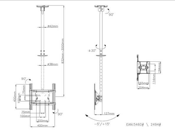 Support de montage écran plat au plafond
