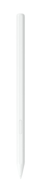 Stylet S Pen blanc vertical isolé sur fond blanc avec pointe fine et zone tactile