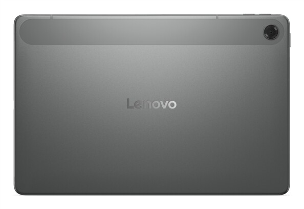 Vue arrière sur le boîtier gris foncé de la tablette 10,1" avec logo Lenovo et caméra arrière