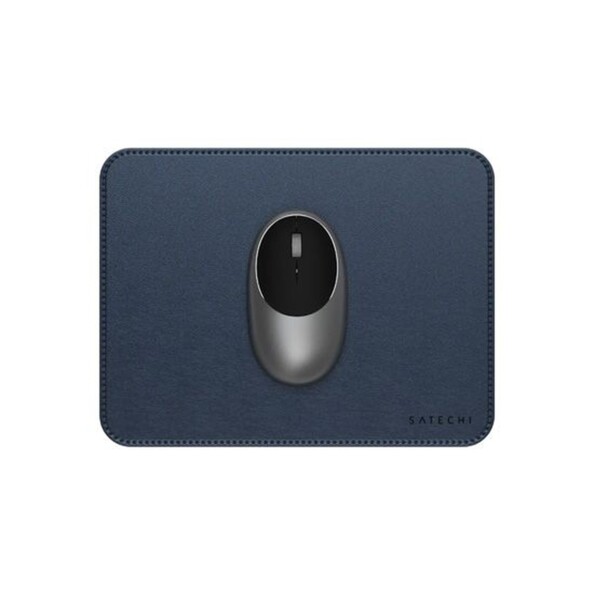 Tapis de souris Premium en tissu synthétique aspect cuir coloris bleu de la marque Satechi