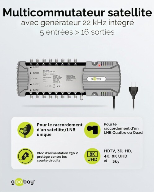 Commutateur multiswitch satellite 5 entrées / 16 sorties