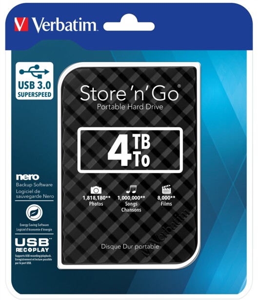 Disque dur externe portable Verbatim Store 'n' Go 4 To USB 3.0