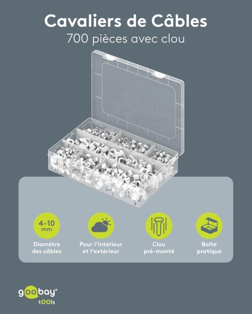 700 colliers attache-câbles à clous en 7 tailles