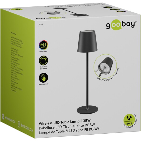 Lampe de table sur pied LED sans fil RVBB - Noir / 38 cm