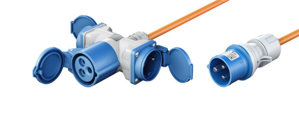 Câble adapateur CEE mâle vers prise CEE et 2 x 230 V 3G 2,5 mm² - Orange / 10 m