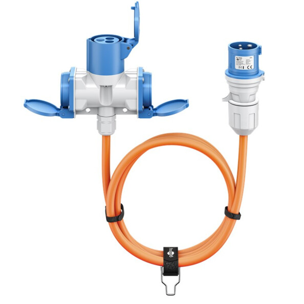 Câble adapateur CEE mâle vers prise CEE et 2 x 230 V 3G 2,5 mm² - Orange / 10 m