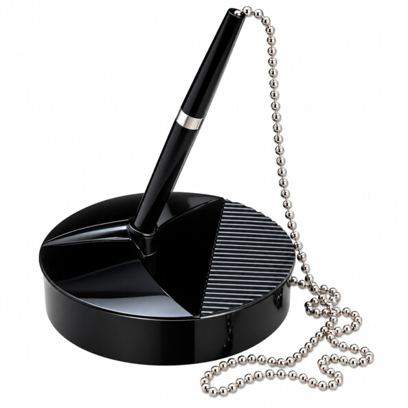 Stylo à bille sur socle avec chaînette chromée