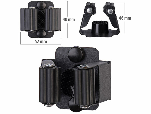 support mural pour balais sous différents angles avec dimensions en mm