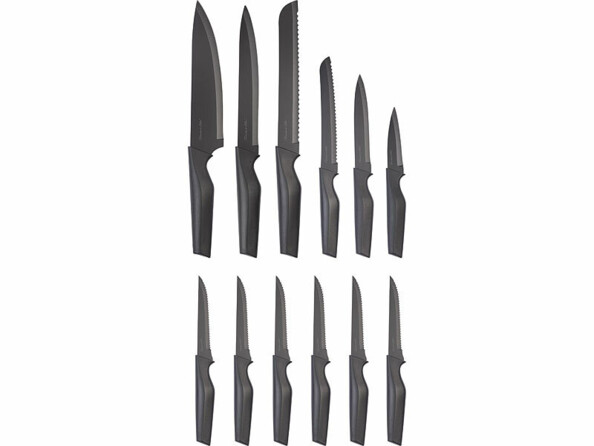 12 couteaux de cuisine en acier noirs vue de face