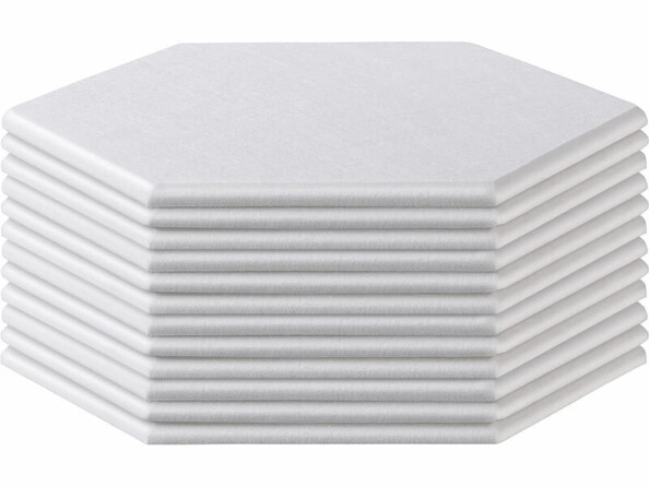 12 panneaux acoustiques autocollants hexagonaux 30 x 26 cm empilé vus de coté