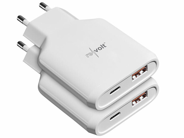 Pack de 2 chargeurs secteur GaN USB-C 65 W Power Delivery / USB-A Quick Charge de la marque revolt