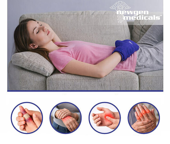 gants thermiques avec gel chaud/froid mis en situation sur une femme avec vignettes