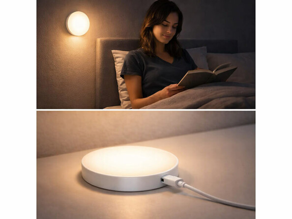 lampe tactile rechargeable magnétique mise en situation dans une chambre et en charge