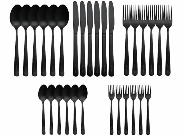 30 couverts de table pour 6 personnes en acier inoxydable noir mat