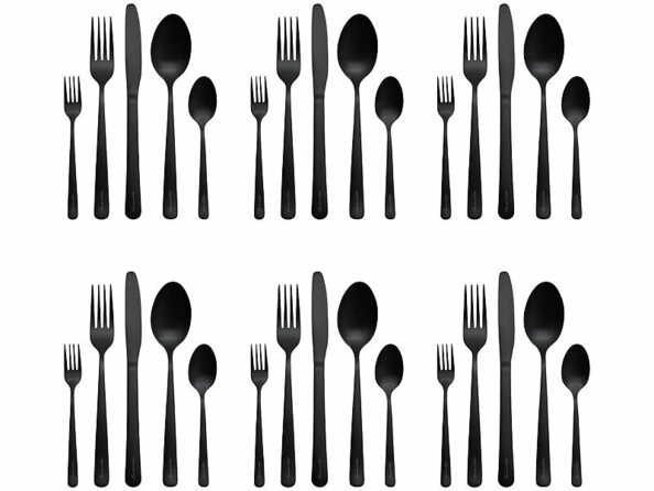 30 couverts de table pour 6 personnes en acier inoxydable noir mat