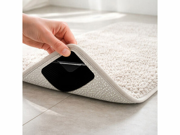 Patch antidérapant pour tapis lavable avec mise en situation sous un tapis