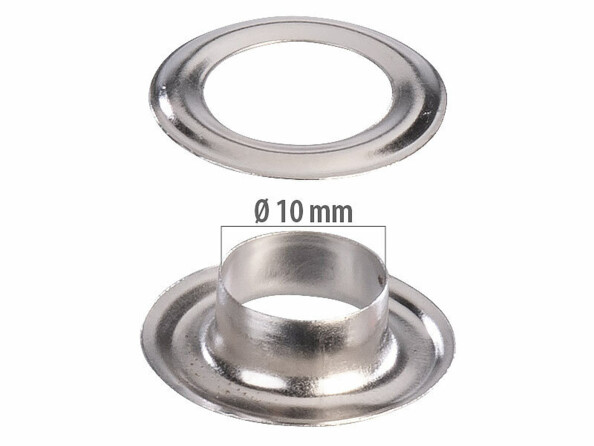 oeillet en acier inoxydable vu de face avec indication sur le Ø interne 10 mm