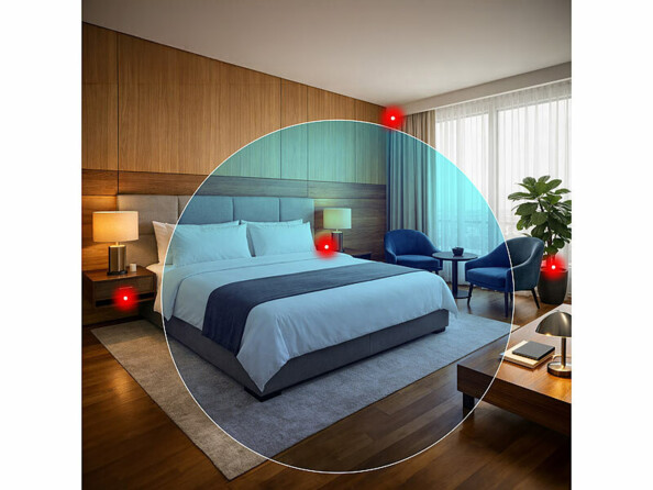 vue d'une chambre avec simulation détection caméras espion