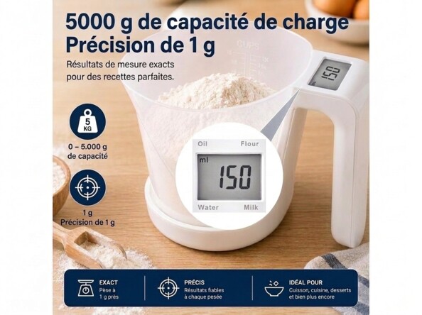 Récipient doseur intégré à la balance numérique de cuisine