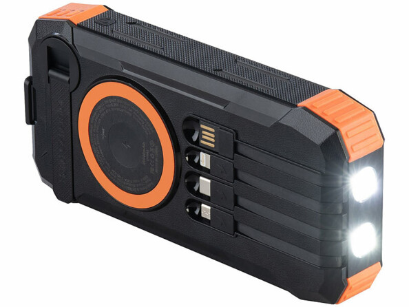 Batterie externe solaire et dynamo 20.000 mAh PB-830 avec câbles USB-C / USB-A / Lightning et charge induction Qi
