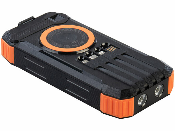 Batterie externe solaire et dynamo 20.000 mAh PB-830 avec câbles USB-C / USB-A / Lightning et charge induction Qi