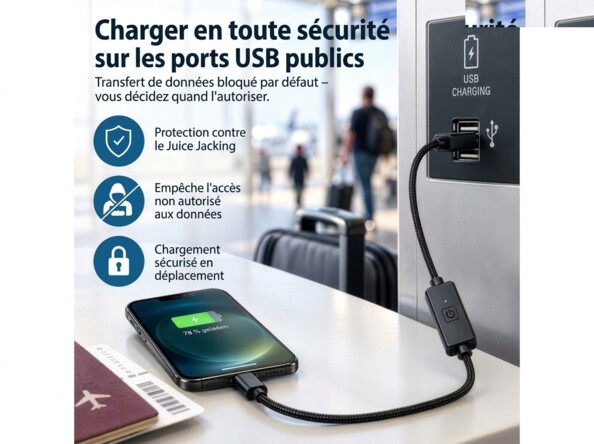 Câble bloqueur de données USB-A/C vers USB-C/Lightning 1,2 m