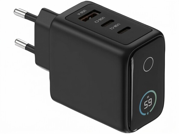 Chargeur secteur GaN USB-A / 2 x USB-C 65 W avec écran