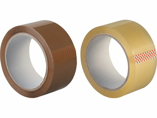 2 rouleaux adhésif : 1 transparent et 1 brun