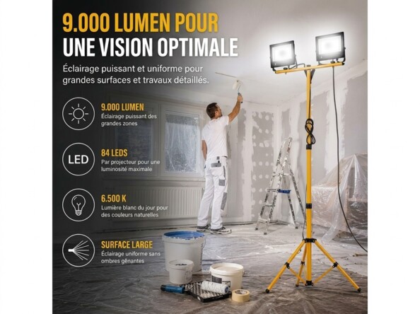 Double projecteur de chantier télescopique LED 9000 lm