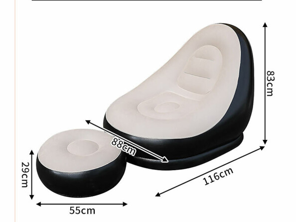 Fauteuil gonflable vu de côté avec dimensions en cm