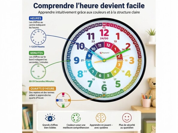 Horloge murale analogique éducative Ø 30 cm pour enfant