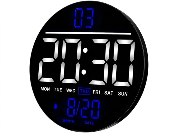 Horloge murale numérique télécommandée Ø 25,6 cm