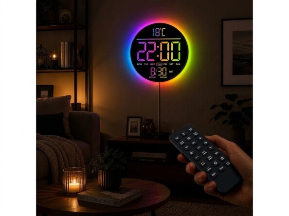 Horloge murale numérique télécommandée Ø 25,6 cm