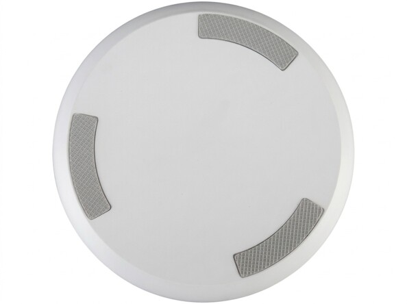 Dessous de la base Lunartec montrant trois pads antidérapants gris en forme d’arc