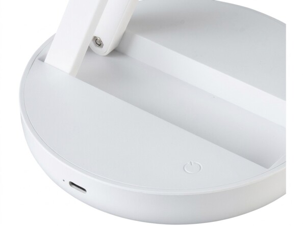 Base de la lampe avec bouton de marche port USB-C et vis de réglage du bras articulé