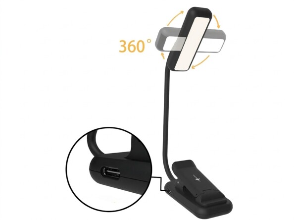 Lampe de lecture rechargeable 360° 40 lm avec pince et intensité variable