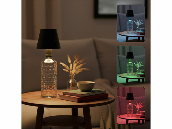 Lampe rechargeable avec LED RVBB pour goulot sur une bouteille avec différentes couleur d'éclairage