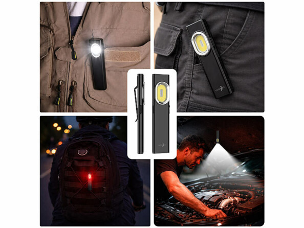 Mini lampe de travail et de poche magnétique mise en situation dans différents environnements